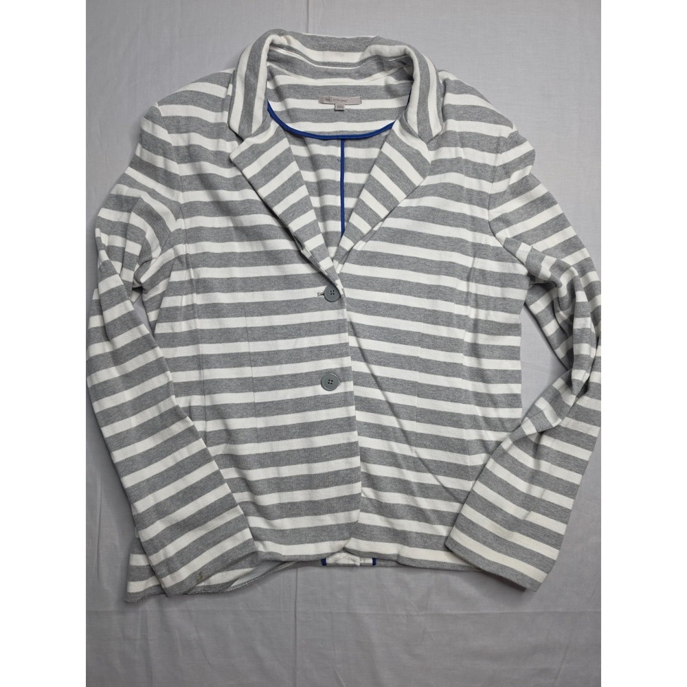 GAP Blazer Jacket Women's XL Gray White Striped Knit Notch Lapel Single Breasted